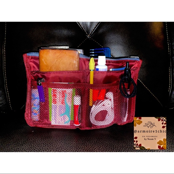 2 for $29! | Y2K Nylon Purse Insert ORGANIZER |+ pockets/zippers | red or black - Picture 3 of 14